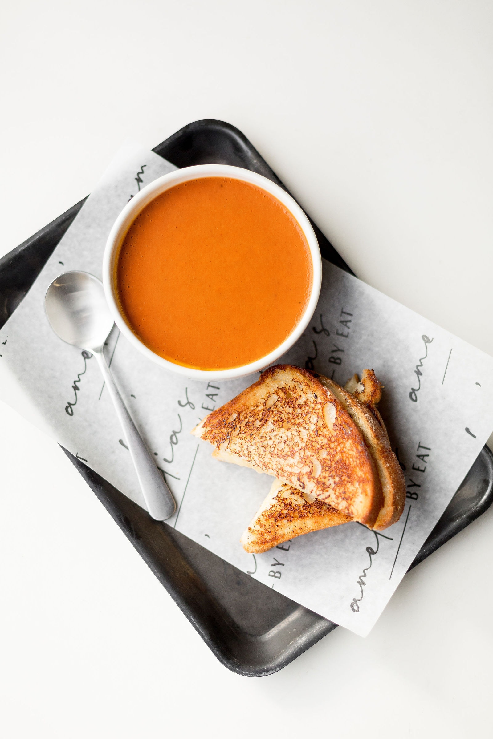 Tomato Soup + Grilled Cheese — dairy free tomato soup, aged white cheddar, noble sourdough