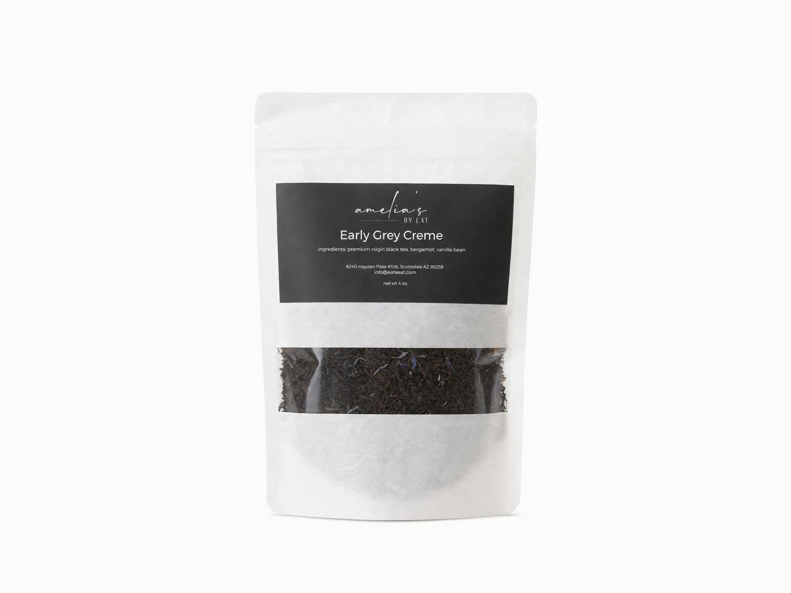 Earl Grey Crème Loose Leaf Tea — Amelia's custom blend. Make a cup to enjoy at home, great brewed iced or hot.